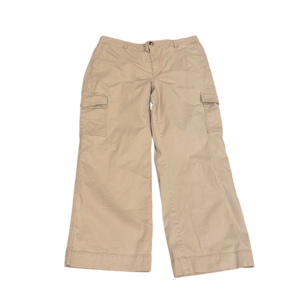 Loft Curvy Cargo Pants  sz 18 Tan Khaki Wide Leg Utility Stretch Cotton Gorpcore